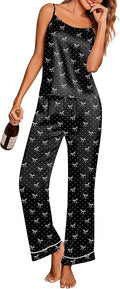 Ekouaer Women Silk Satin Pajamas Sleeveless Pjs Set 2 Piece Summer Loungewear Sleepwear with Pockets S-XXL