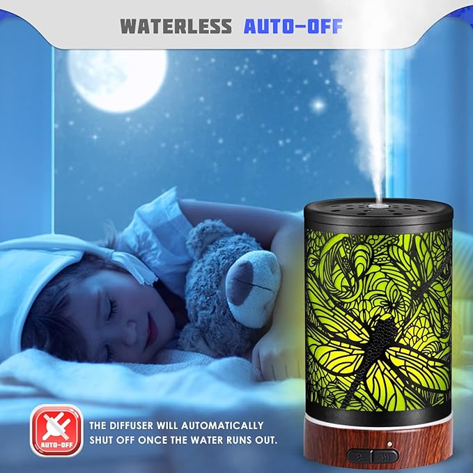 Essential Oils Diffuser,Aromatherapy Diffuser,Birthday for Women Mom Grandma,Metal Cool Mist Humidifier with 7 Colors Lights Waterless Auto Off Air Diffusers (Dragonfly)