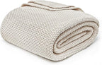 Joydeco Chunky Cable Knit Throw Blanket, Lightweight 100% Organic Cotton Soft Cozy Throw Twin Blanket for Couch Bed and Sofa, Rustic Breathable Farmhouse Blanket Gift for Women Men(Beige, 60"x80")