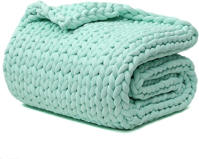 YnM Cooling Weighted Blanket, Handmade Chunky Yarn Knitted Design, Temperature Regulating and Breathable, Machine Washable Throw for Sleep or Home Decor (Menthe Green, 60x80 Inch, 15lbs)