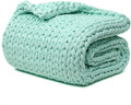 YnM Cooling Weighted Blanket, Handmade Chunky Yarn Knitted Design, Temperature Regulating and Breathable, Machine Washable Throw for Sleep or Home Decor (Menthe Green, 50x60 Inch, 10lbs)