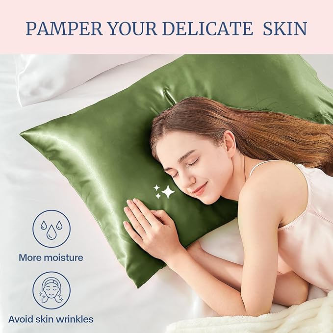 BEDELITE Satin Pillowcase for Hair and Skin, Super Soft and Cooling Similar to Silk Pillow Cases 2 Pack with Envelope Closure, Gift for Women Men(20"x30" Queen Size, Cedar Green)