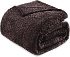 Exclusivo Mezcla Fleece Twin Size Blanket for Bed, 60x80 Inches Soft Cozy Jacquard Flannel Blankets, Lightweight Fuzzy Plush Warm for Women, Coffee