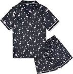 QPANCY Kids Satin Pajamas Sets Baby Boy Girl Button-Down Silk Sleepwear 2 Piece Short Sleeve Loungewear Clothes Set