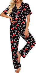 Ekouaer Silk Satin Pajamas Set Women Short Sleeve Sleepwear Soft Button Down Loungewear Pjs Set
