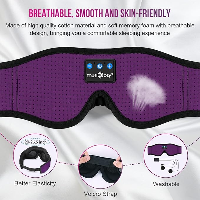 MUSICOZY Sleep Headphones Bluetooth 5.4 Headband Sleeping Headphones Sleep Mask, Wireless Music Eye Mask Sleep Earbuds for Side Sleeper Men Women Cool Tech Gadget Unique Gift Office Travel, Pack of 2