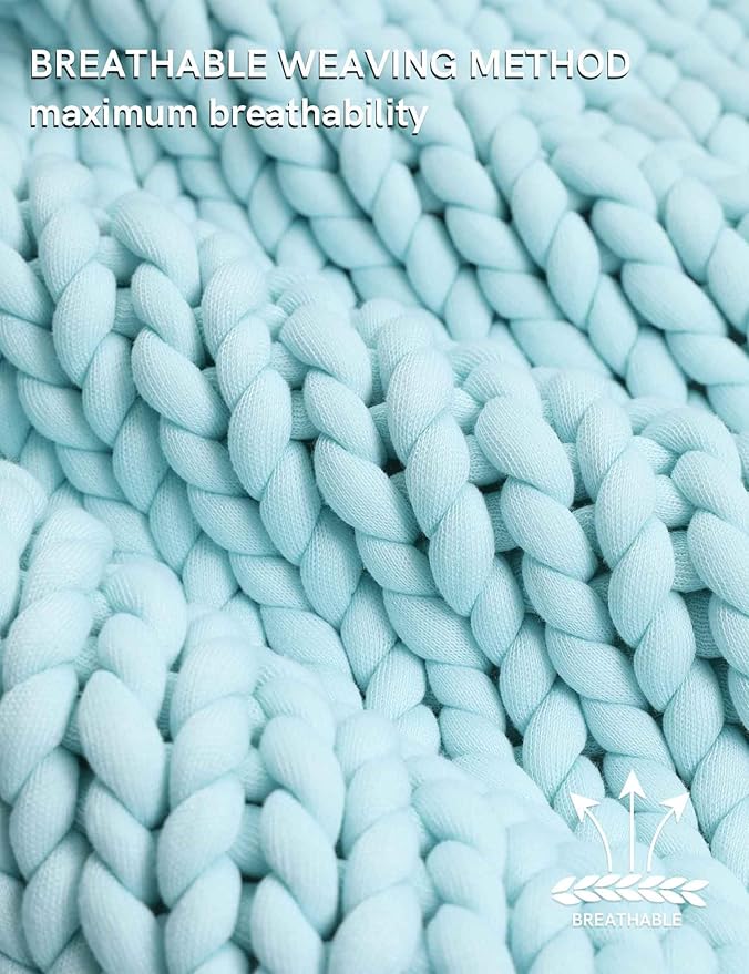 YnM Chunky Throw Blanket, Medium-Weight, Hand Knitted, Skin Friendly, Ventilated and Breathable, Machine Washable, Home Décor Piece for Couch, Sofa and Bed (Aqua Blue, 50x70 Inch)