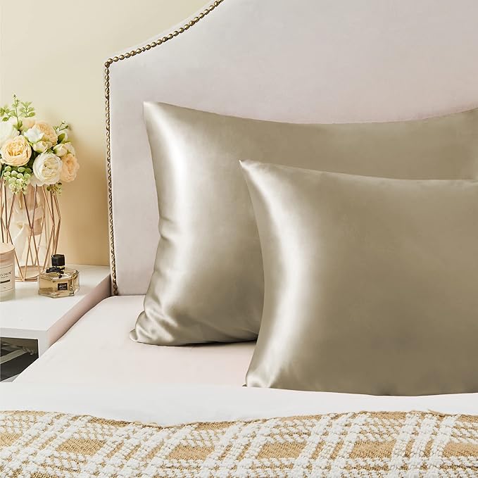 BEDELITE Satin Pillowcase for Hair and Skin, Super Soft Similar to Silk Pillow Cases 4 Pack with Envelope Closure, Cooling Pillowcases for Women Men (20"x26" Standard Size, Taupe)