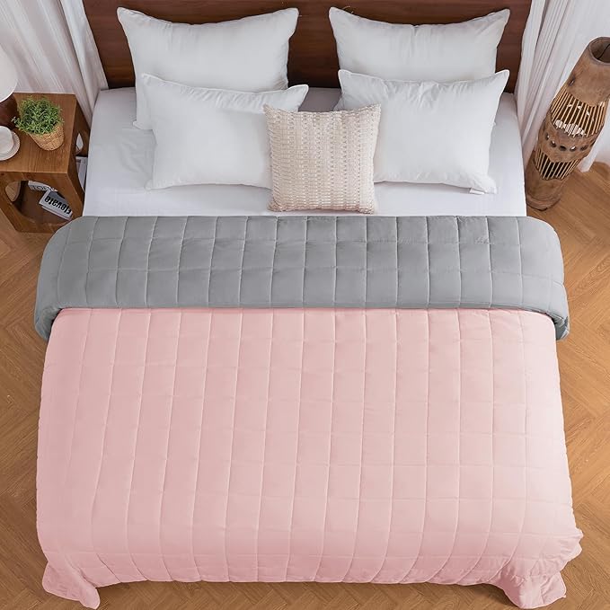 King Size Weighted Blanket for Adults (25 lbs, 80” x 87”, Pink Grey) Cooling Heavy Blanket for Sleeping Perfect for 240-260 lbs, Breathable Blanket for Adults & Couple All Season, Machine Washable