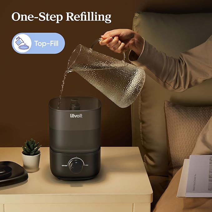 LEVOIT Classic 160 Top-Fill Ultrasonic Cool Mist Humidifier, Super Easy to Fill and Clean, Quiet Operation for Bedroom Home Baby & Plants, Auto Shut-off for Safety, 360° Rotating Nozzle, 2.5L, Black