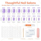Modelones Purple Press on Nails, Spring Short Square Fake Nails, Reusable Nail Kit with Nail Glue Adhesive Tabs Mini Nail File, Nails Press Ons 32Pcs 16 Sizes, Women Girl Gift