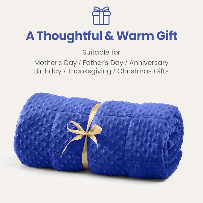 Wemore Minky Dot Weighted Blanket for Adults King Size 25 lbs, Soft Cozy Heavy Blanket for Bed and Couch, Breathable Blanket for All-Season with Glass Beads, Blue 80 x 87 inches