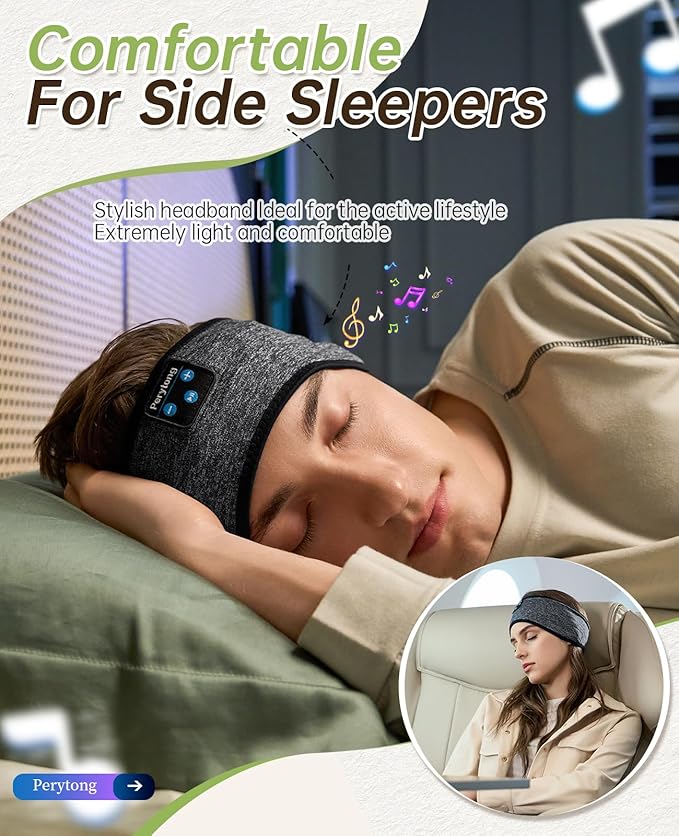 Perytong Sleep Headphones Bluetooth Headband Sleeping Headphones Wireless Sleep Headband with Comfortable Earbuds for Side Sleepers, Sleeping Eye Mask for Women Men Workout Running
