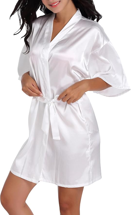 QXQTER Peony Floral Silky Satin Robe Wedding Bridal Party Bride Bridesmaid Robes for Women Dressing Gown Kimono Robe