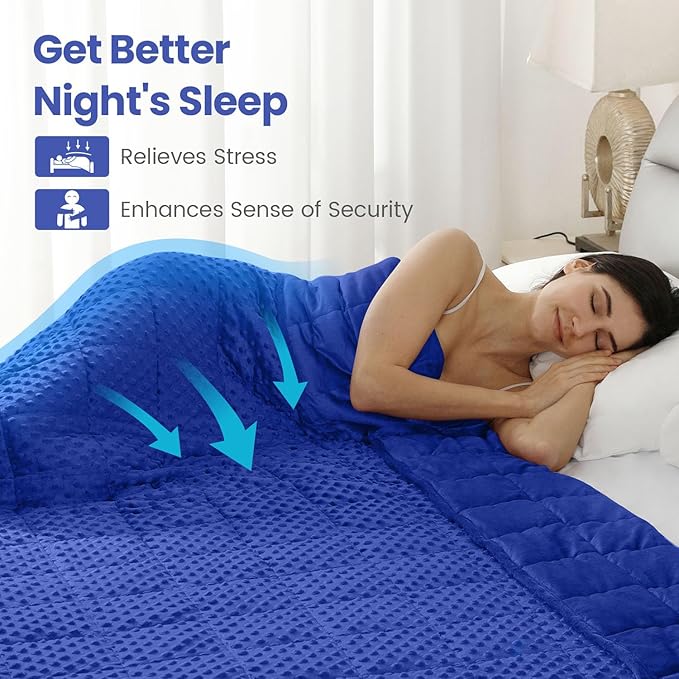 Wemore Minky Dot Weighted Blanket for Adults King Size 25 lbs, Soft Cozy Heavy Blanket for Bed and Couch, Breathable Blanket for All-Season with Glass Beads, Blue 80 x 87 inches