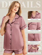 Silk Pajamas for Women Short Sleeve Sleepwear Soft Button Down Loungewear 2 Piece Satin Pjs Shorts Set S-XXL