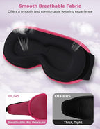 Sleep Mask with Bluetooth Headphones, Removable 3D Contoured Cup, Wireless Eye Mask for Sleep, Sleeping Headphones with Thin Stereo Speakers for Men, Women, Travel, Relaxation - Rose Red