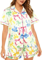 ASTANFY Silk Satin Pajama Set Womens Silk Satin 2 Piece Pjs Shorts Sleepwear Christmas Button Down Shirt Bride Pj Lounge Sets