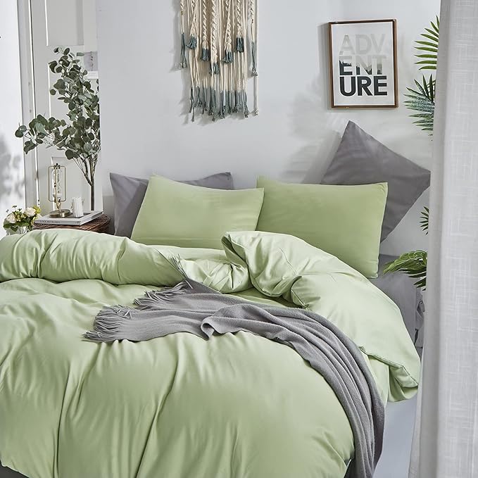 CLOTHKNOW Sage Green Queen Comforter Set Green Bedding Comforter Sets Soft Queen Comforter with 2 x Pillow Cases