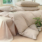 Nayoroom Brown Gingham Duvet Cover King Size Tan White Plaid Checkered Duvet Cover Grid Dorm Bedding Set 3 Pieces Soft Lightweight Washed Microfiber Farmhouse Bedding with Pillowcases