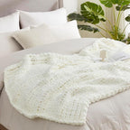 Amélie Home Chunky Knit Throw Blanket for Couch, Soft Chenille Handmade Crochet Throw Rope Knot Blanket for Children, 40"x50", Ivory