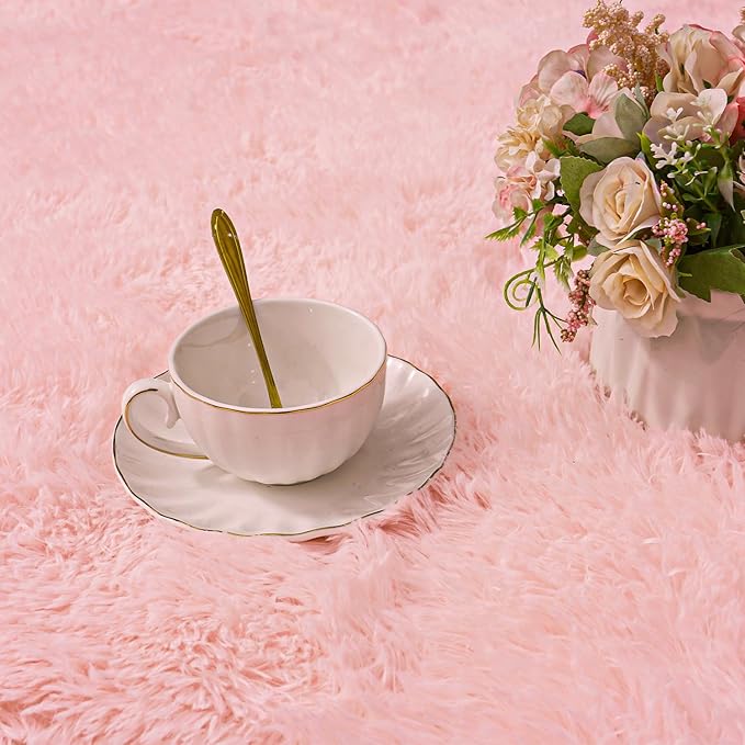 Pink Fluffy Rugs for Bedoom Girls, 3x5 Small Soft Faux Fur Area Rug - Cozy Fuzzy Plush Non-Slip Shaggy Carpet for Living Room, Kids Girls Room Home Dorm Nursery