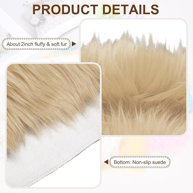 PATIKIL 12" Locker Rug, Small Area Rug Mini Faux Fur Rugs Small Locker Carpet Soft Fluffy Tiny Photography Props Square for Nail Photo Tabletop Background Picture Decoration, Dark Beige