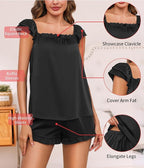 Satin Pajama Set for Women 2 Piece Silk Pjs Ruffle Sleeve Top and Shorts Cute Bridal Sleepwear Set S-XXL