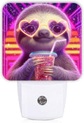 Sloth Night Lights Plug Into Wall, Playful Cartoonish Heart-Shaped Glasses Drink Summer Peach Smart Outlet Plug in Led Night Light Lamp for Living Room Entryway Kitchen Decor 1pcs