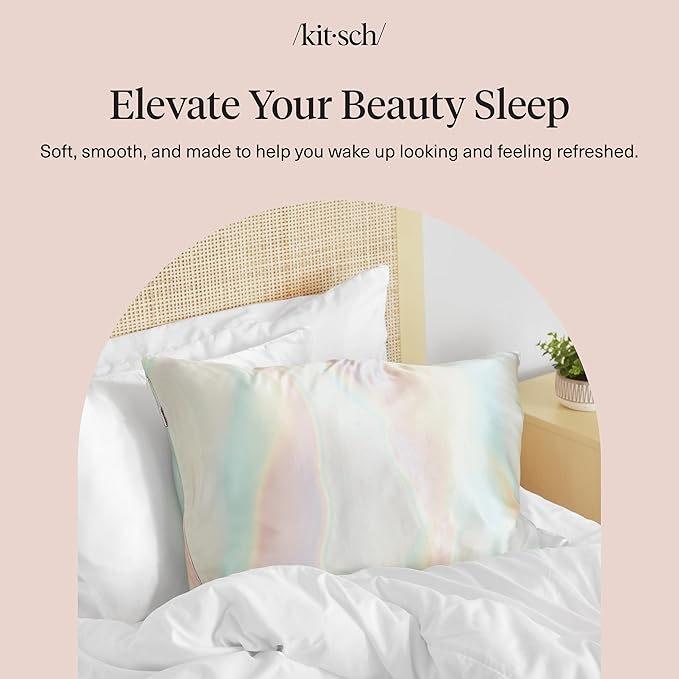 Kitsch Satin Pillowcase with Zipper for Hair & Skin - Softer Than Silk Pillow Cases, Smooth Cooling Satin Pillow Case, Wrinkle-Free, Machine Washable - Pillow Cases Standard Size (19x26) - Aura, 2pcs