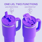32 oz Tumbler with Handle and Straw: Stainless Steel Insulated Tumbler Keeps Cold for 24 Hours, Leakproof Travel Cup Fits in Cup Holder and BPA-Free,Violet