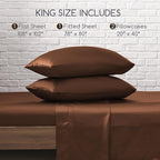 MR&HM Satin Bed Sheets, King Size Sheets Set, 4 Pcs Silky Bedding Set with 15 Inches Deep Pocket for Mattress (King, Brown)