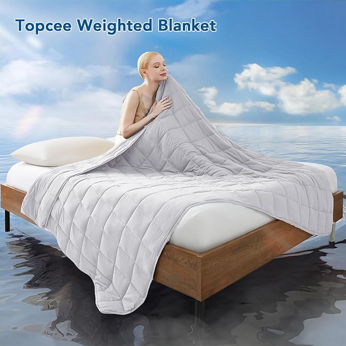 Topcee Weighted Blanket for Adults (15 lbs, 60" x 80") Queen Size Soft Cooling Heavy Blanket Sleeping, Apply to 130-160 lbs Body, Thick Breathable Blanket with Glass Bead, Easy Care
