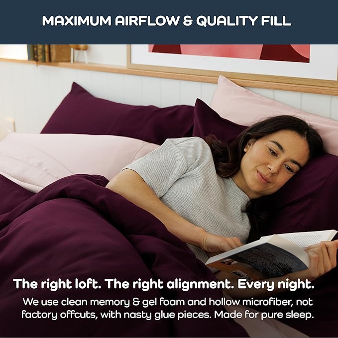 Olive + Crate BreathePure™ Adjustable Cooling Shredded Memory Foam Pillow - Breathable Bamboo Viscose Cover for Temperature Control - Crescent Gel Pillows for Side Sleepers - Queen Size