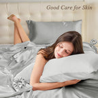 Vielit Standard Satin Pillowcase for Hair 2pc,Similar to Silk Pillow Cases,Easier Care Than Silk Pillowcase,Gifts for Women Men,Silver Grey,20x26 & Envelope Closure and 2 Satin Scrunchies