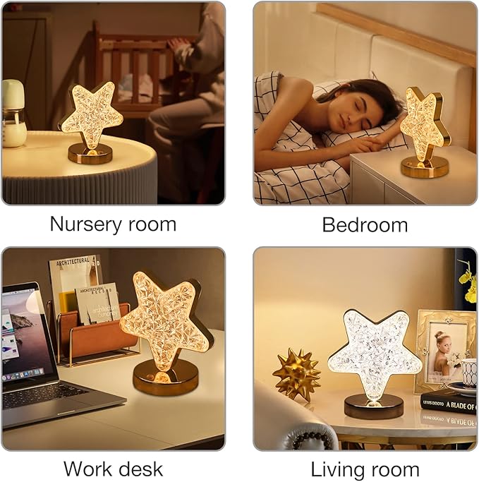 SupBri Star Lamp, Cute Night Light for Kids, Cordless Rechargeable Stepless Dimmable Touch Lamp with 3 Colors Modes for Living Room, Bedroom,Christmas Decorations