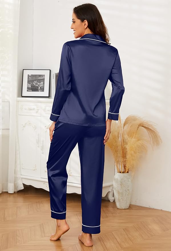 U2SKIIN Women Silk Pajamas Set, Long Sleeve Satin Pajamas for Women Sleepwear Button Down Pjs Set Two-piece