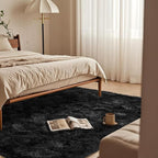Black Rugs for Bedroom 9x12 ft Large - Ultra Soft Faux Fur Area Rug - Plush Non-Slip Shaggy Carpet for Living Room, Cozy Fluffy Rug for Kids Boys Girls Dorm Nursery Room, High Pile Floor Carpet