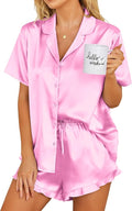 Ekouaer Womens Satin Pajamas Set Button Down 2 Piece Silk Pjs Shorts Set Ruffle Lingerie Notch Collar Sleepwear