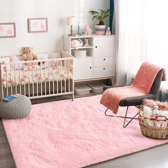 Jelymark Super Soft Shaggy Rug for Bedroom, 5x8 Feet Fluffy Carpet for Living Room, Fuzzy Indoor Plush Area Rug for Home Decor, Furry Floor Rugs for Dorm, Kids Nursery Rug for Girls, Pink