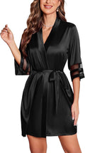 Ekouaer Women's Satin Robe Silk Kimono Bathrobe Bridesmaid Wedding Bridal Party Robes 3/4 Bell Sleeve Sleepwear S-XXL