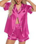 Samring Women's Silk Satin Pajamas Set Short Sleeve Sleepwear Two Piece Button Down Pj Set with Pockets S-XXL