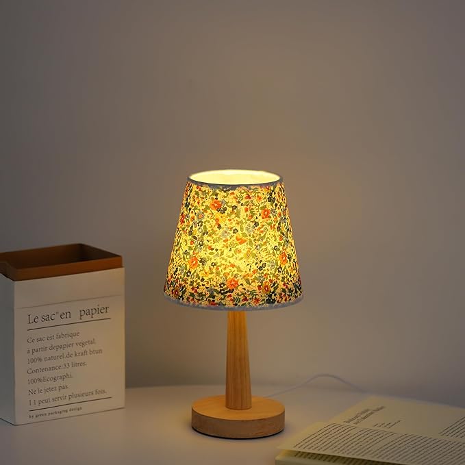 WSYEAR Flowers Cute Small Table Lamp, Boho Floral Table Lamps for Bedroom, Bedside Small Table Lamp for Small Space, Farmhouse Mini Table Lamp for Bedroom, Living Room