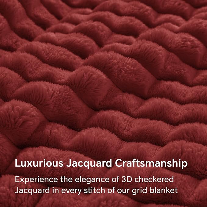 BEDELITE Burgundy Throw Blanket Twin Size for Bed- Super Soft and Warm 3D Checkered Fluffy Fuzzy Fleece Blanket, Luxurious Plush Cozy Blanket for Room Decor Fall and Winter, 60x80 inches