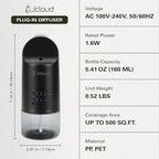 JCLOUD Plug in Diffuser for Essential Oils, Waterless Scent Diffuser Cover Up to 500 Sq. Ft. for Home, Office, Spa - Portable Wall Aromatherapy Device 160ML, Black