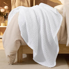 PHF Ultra Soft Waffle Weave Blanket King Size 104"x 90"- Washed Lightweight Breathable Cozy Woven Blanket for Bed - Aesthetic Decor for Couch Bedding Sofa Home Car - White