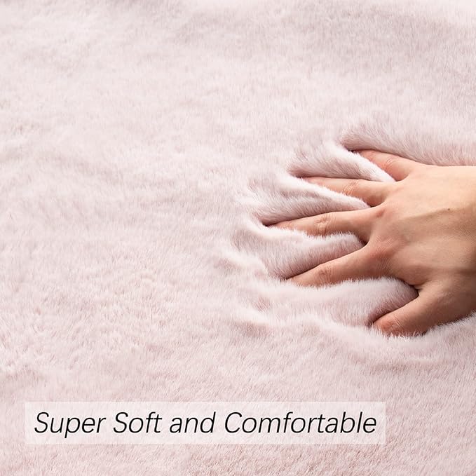 ORINOVA Pink Washable Fluffy Rugs for Bedroom Small Circle Faux Rabbit Shag Fur Area Rugs for Living Room Nursery Round Rug 3ft Rug