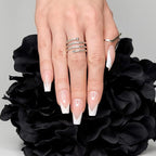 Hypnaughty 24 Pcs Modern White French Coffin Press On Nails with Design and Glue Medium Long Glue on Nails Nude Color False Nails (Modern White French)
