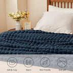 BEDELITE Navy Throw Blanket King Size for Bed- Super Soft and Warm 3D Checkered Fluffy Fuzzy Fleece Blanket, Luxurious Plush Cozy Blanket for Room Decor Fall and Winter, 108x90 inches