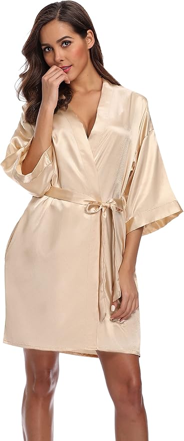 Robe for Women Silky Lightweight Satin Kimono Bride Bridesmaids Wedding Party Robes Dressing Gown Summer Loungewear